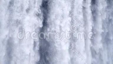 瀑布特写慢动作背景，斯科加福斯冰岛。抽象的水背景。真实的<strong>水纹</strong>理